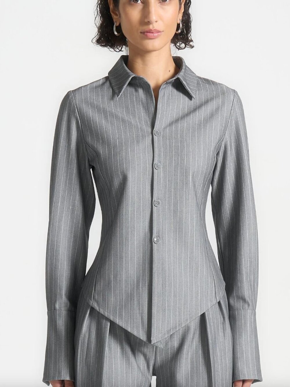 Maniere De Voir Pinstripe Angled Shirt in Grey Size 4